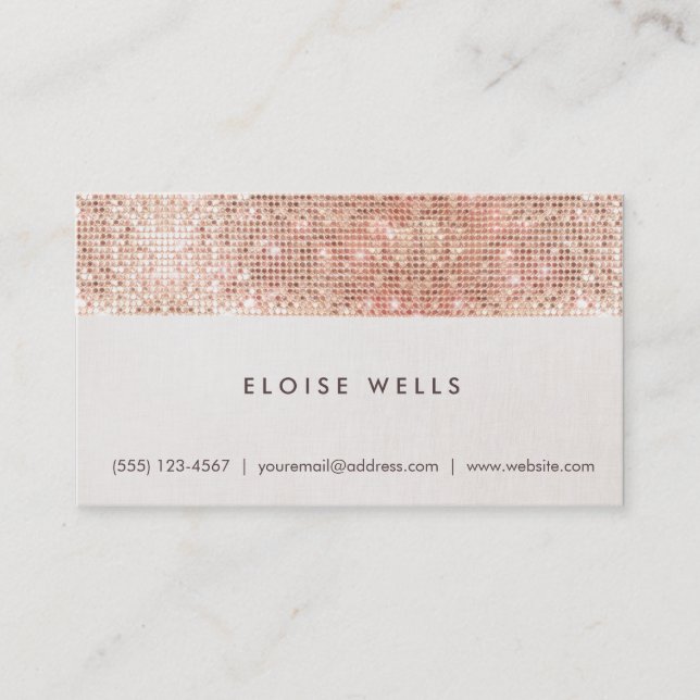 Stylish Faux Rose Gold Sequins Linen Fun Trendy Business Card (Front)