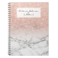 Stylish faux rose pink glitter ombre white marble notebook