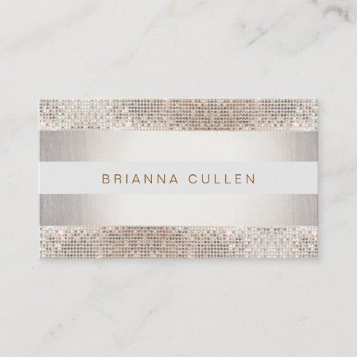 Customizable Stylish Faux Sequin Stripe Beauty and Fashion Business Card Templates