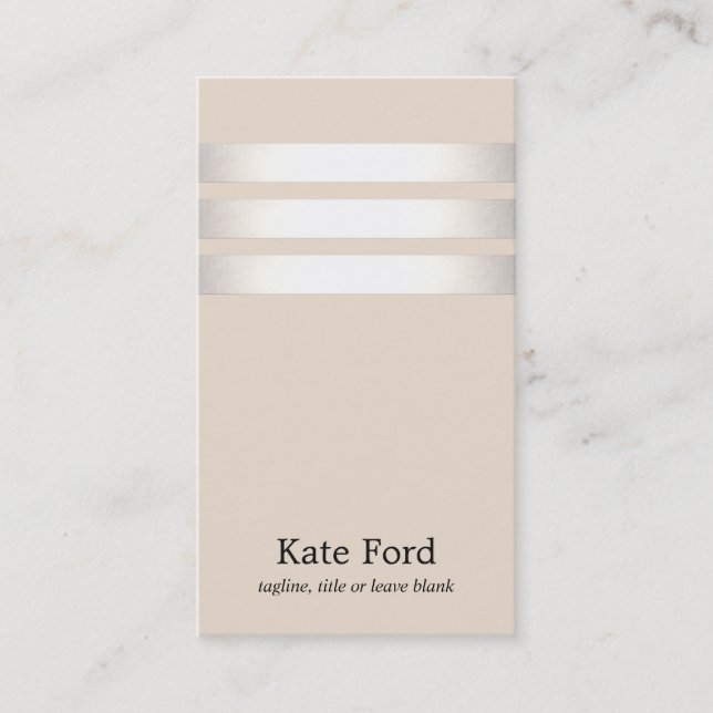 Stylish Faux Silver Foil Warm Beige Striped Modern Business Card (Front)