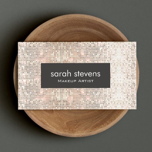 Customizable Stylish Faux Silver Sequins Beauty Fashion Retro Business Card Templates