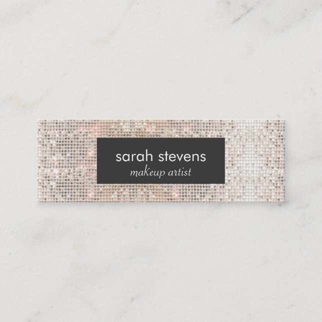 Stylish Faux Silver Sequins Beauty Fashion Retro Mini Business Card (Front)