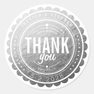 Stylish Faux Silver Thank You Wedding Sticker