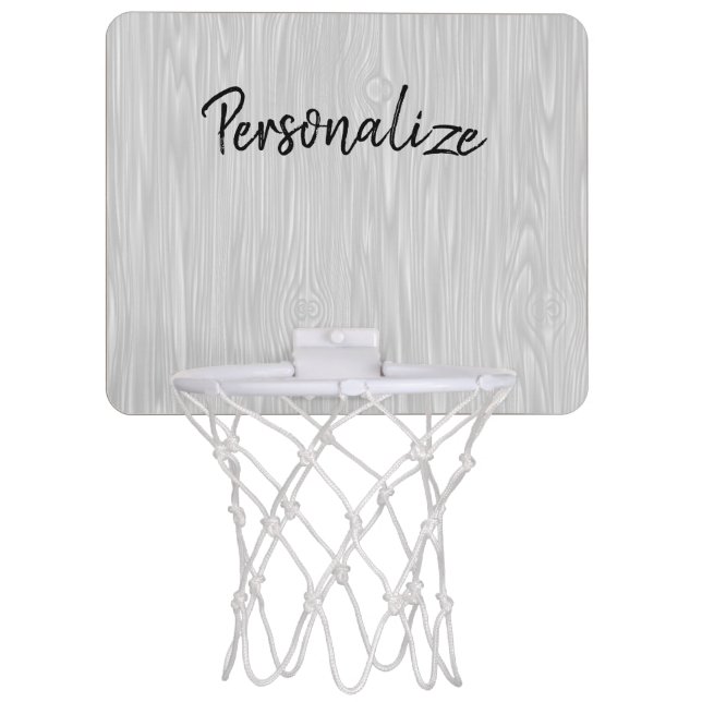 Stylish Faux White Wood Personalized  Mini Basketball Hoop (Front)
