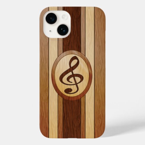 Stylish Faux Wood Treble Clef Inlay Case_Mate iPhone 14 Case