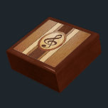 Stylish Faux Wood Treble Clef Inlay Keepsake Box<br><div class="desc">A unique and modern musical design with an inlay of a treble clef music note on a stylish and chic printed faux wood effect in oak, light mahogany and dark mahogany stripes. An eye-catching and striking gift for the musician or music lover. We welcome custom requests, just contact us via...</div>