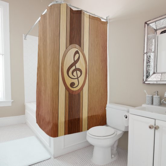 Stylish Faux Wood Treble Clef Inlay Shower Curtain