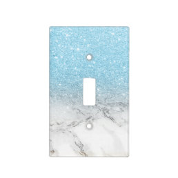 Stylish fauxblue glitter ombre white marble light switch cover