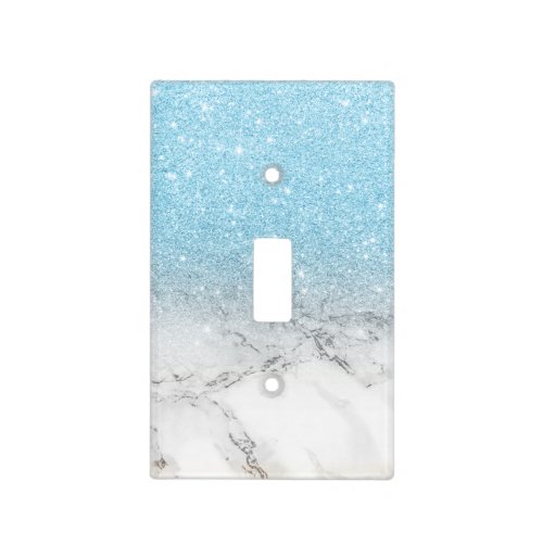 Stylish fauxblue glitter ombre white marble light switch cover