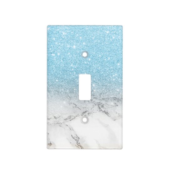 Stylish fauxblue glitter ombre white marble light switch cover | Zazzle.com