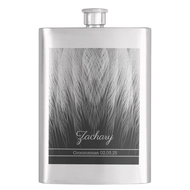 Stylish Feathers Monogrammed Flask (Front)