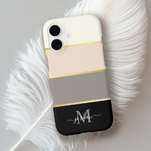 Stylish Feminine Stripes Pattern with Monogram iPhone 17 Case