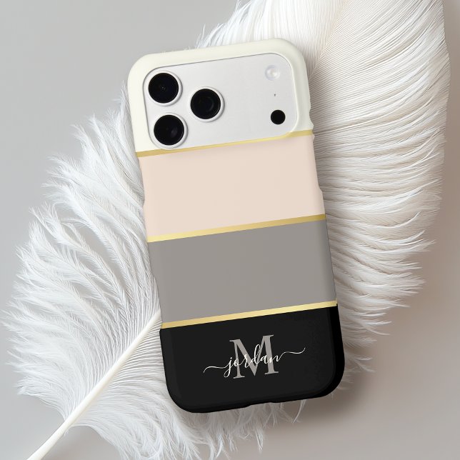 Stylish Feminine Stripes Pattern with Monogram Case-Mate iPhone Case (Creator Uploaded)