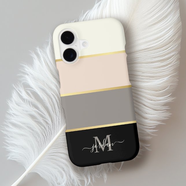Stylish Feminine Stripes Pattern with Monogram Iphone Case (Creator Uploaded)