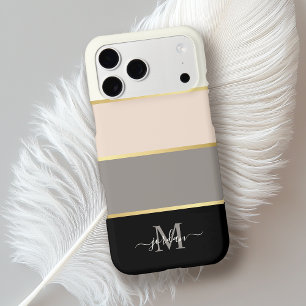 Stylish Feminine Stripes Pattern with Monogram iPhone 17 Pro Max Case