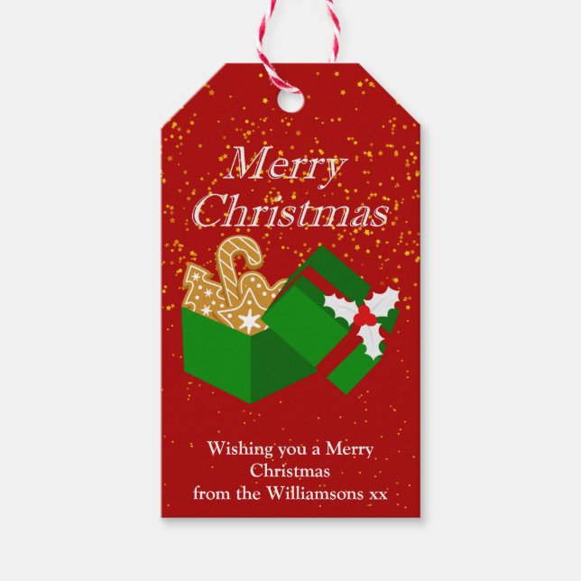 Stylish Festive Christmas Red Gift Tags (Front)