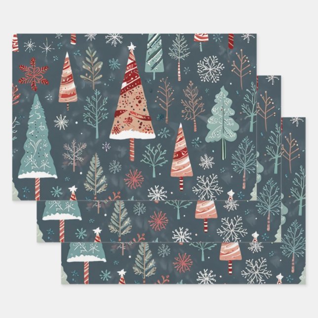 Stylish festive trees Wrapping Paper (Set)