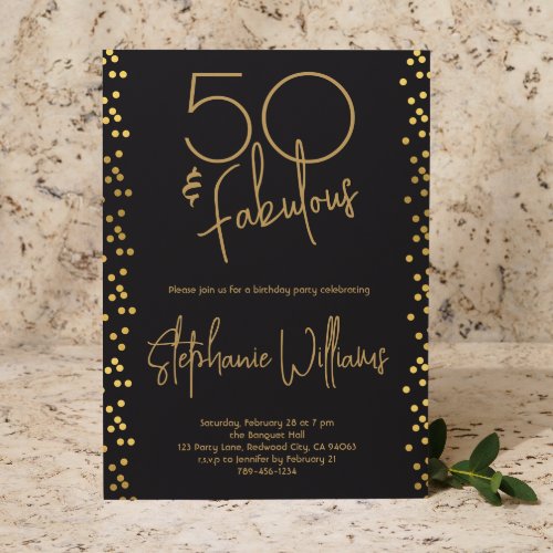 Stylish Fifty  Fabulous Gold Script 5oth Birthday Invitation