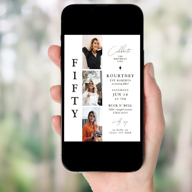 Stylish FIFTY Photo Strip 50th Birthday  Invitation (Front Digital)