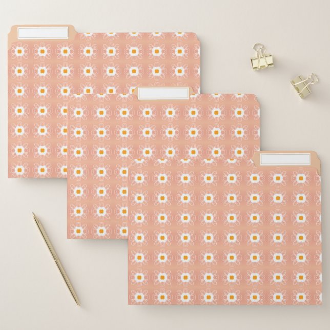 Stylish File Folders With Peach Floral Pattern (Set)