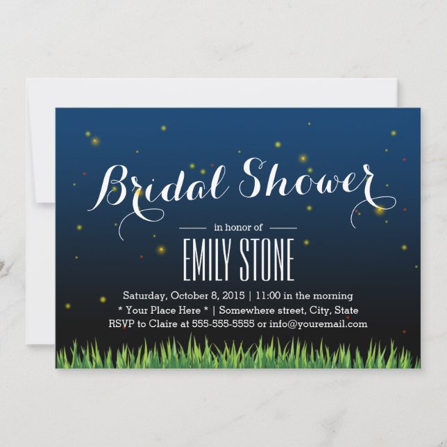 Stylish Fireflies Summer Night Bridal Shower Invitation (Front)