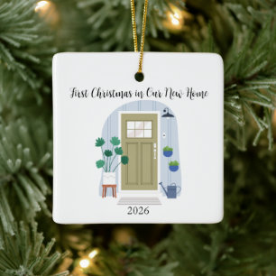 Stylish First Christmas in Our New Home Front Door Ceramic Ornament