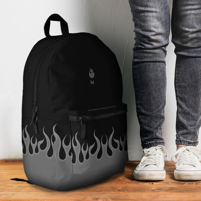 Stylish Flame Fire Black Grey Printed Backpack (Stylish Flame Fire Black Grey Printed Backpack
)