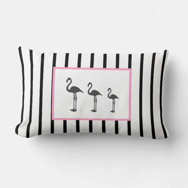 Stylish Flamingo Bird Stripes Cushion Throw Pillow (Front)