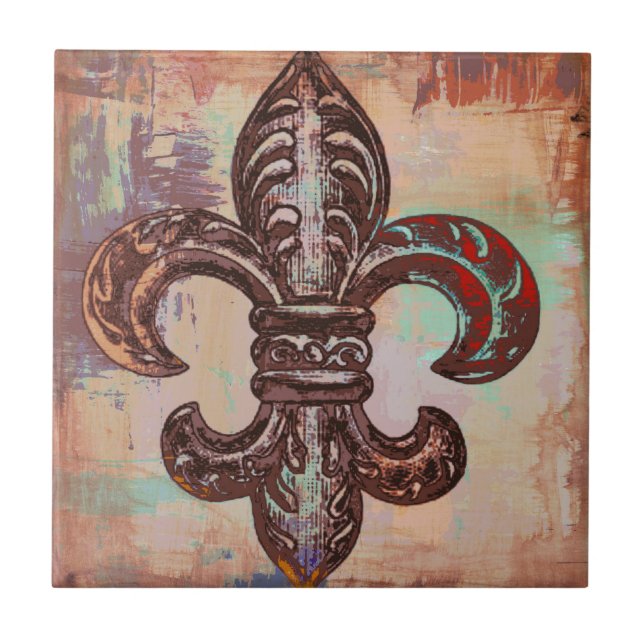 Stylish Fleur De Lis Design Ceramic Tile (Front)