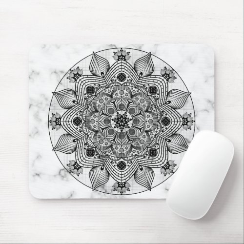 Stylish Floral Black and White Mandala  Mouse Pad