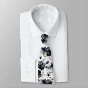 Stylish Floral Black White Gold Modern  Neck Tie