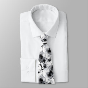 Stylish Floral Black White Modern Pattern Neck Tie