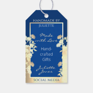 Stylish Floral Blue and Gold Craft Seller Template Gift Tags