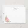 Stylish Floral Blush Pink Watercolor Rose Monogram Note Card