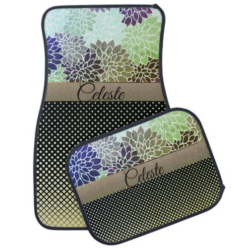 Stylish Floral Checkered Personalized Car Floor Mat