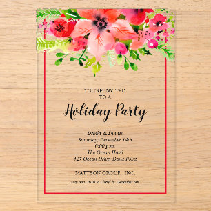 Stylish Floral Christmas Holiday Acrylic Invitations