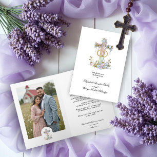 Stylish Floral Cross Wedding Rings Christian Invitation