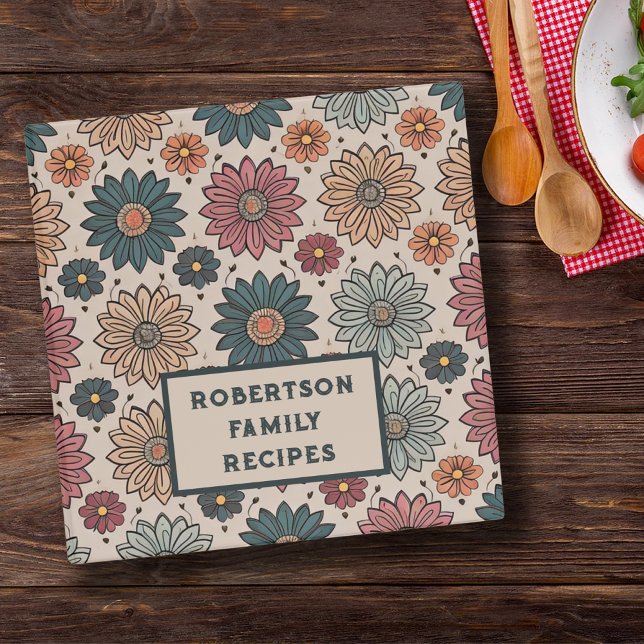 Stylish floral custom family name recipe 3 ring binder (Creator Uploaded)