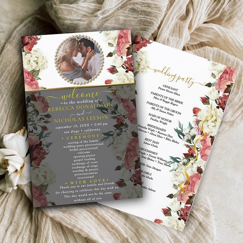 Stylish Floral Custom Photo Wedding Program