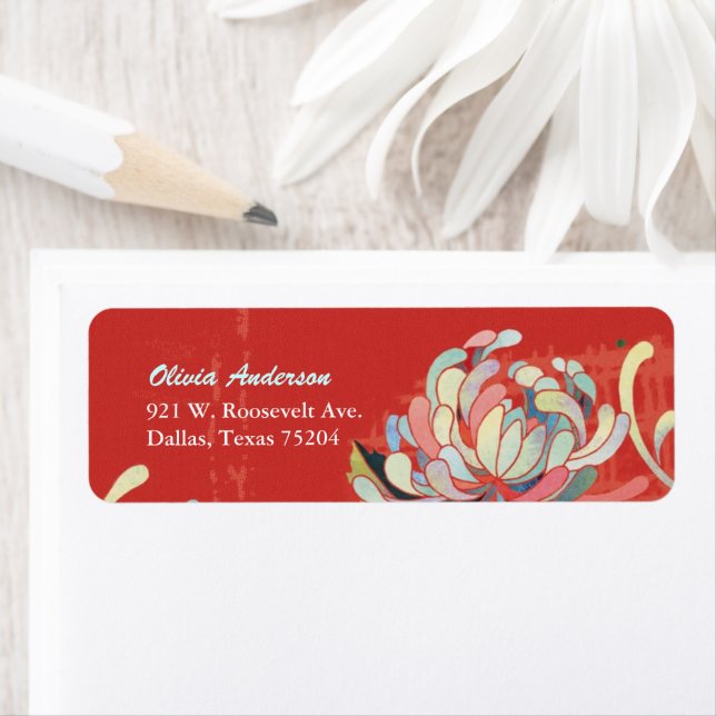 Stylish Floral Cute Red Address Label (Insitu)