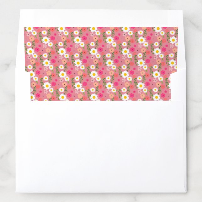 Stylish Floral Daisy Illustration Pattern in Pink Envelope Liner (In Envelope)
