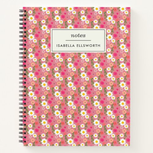 Stylish Floral Daisy Pattern Pink Personalized Notebook