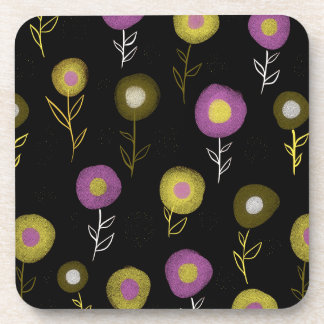 Stylish Floral Dark Botanical Pattern Beverage Coaster