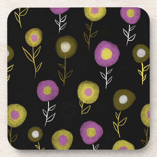 Stylish Floral Dark Botanical Pattern Beverage Coaster (Front)