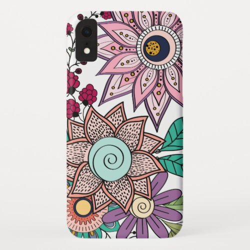 Stylish floral doodles vibrant design iPhone XR case