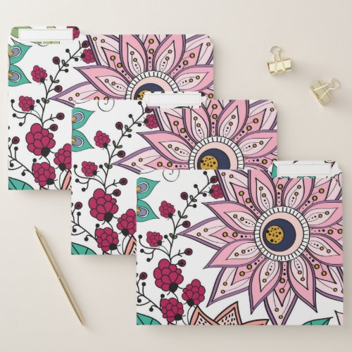 Stylish floral doodles vibrant design file folder