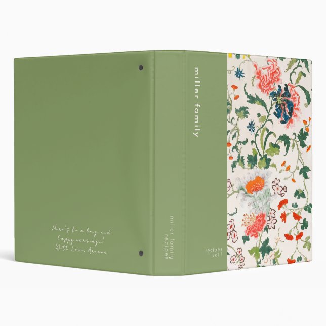 Stylish Floral Family Recipe Wedding Gift Message 3 Ring Binder (Background)