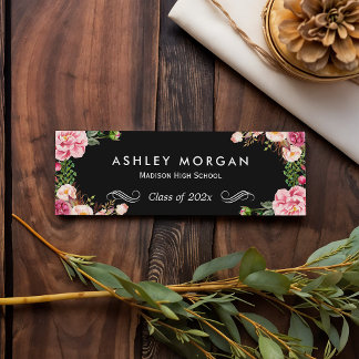 Stylish Floral Flowers Graduation Name Card