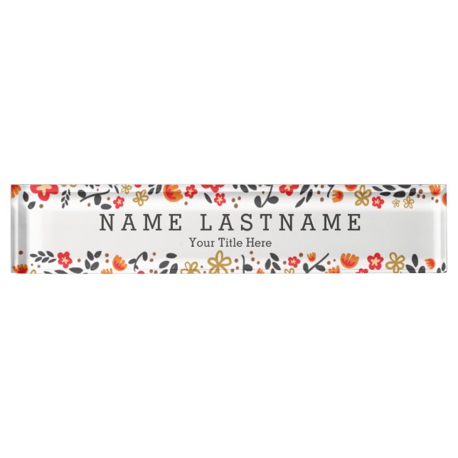 Stylish Floral Girly Custom White Desk Nameplate (Front)