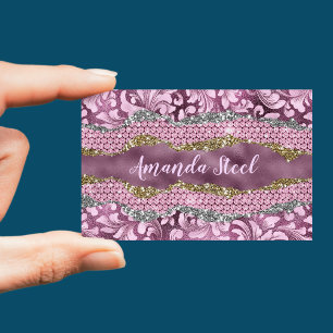 Stylish floral glittery Purple pink gold monogram Business Card Magnet